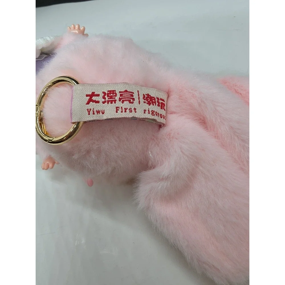 Adorable Baby Three Angry Green Eyes Pink Bunny Bag Charm